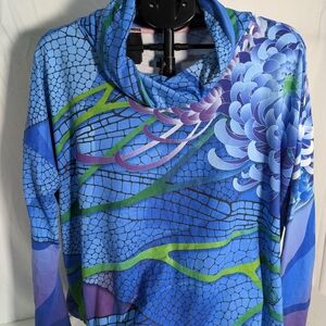 INKnBURN "Dragongly" Cowl Neck long sleeve pullover.  RARE - Size L